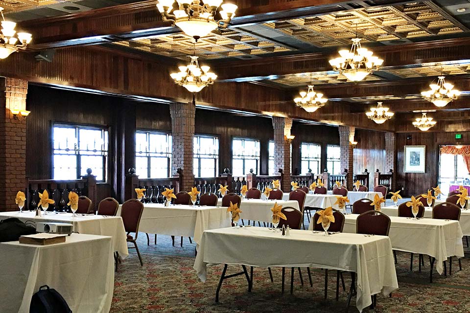 Photo of the Mad Boar dining area set up for a conference