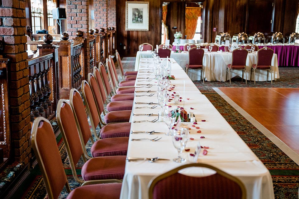 Photo of elaborately decorated dining room for wedding