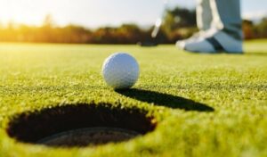 gold ball going into a hole