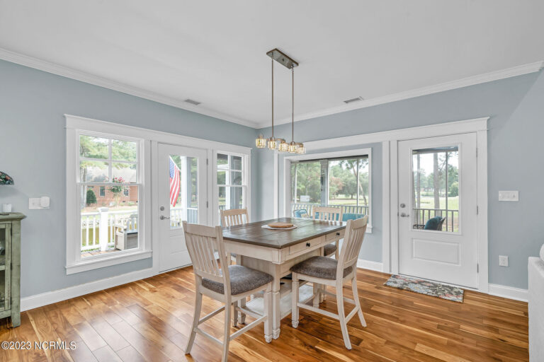 interior of dining room with grey walls