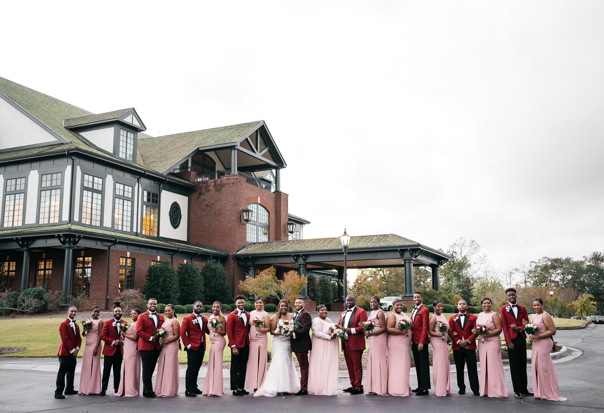 wedding party infront of clubhouse